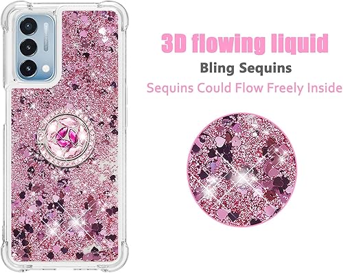 Miniatura 10 de Asuwish Funda de teléfono para OnePlus Nord N200 5G con protector de pantalla y soporte para anillo Bling Liquid Glitter Clear Hybrid Silicone Cell