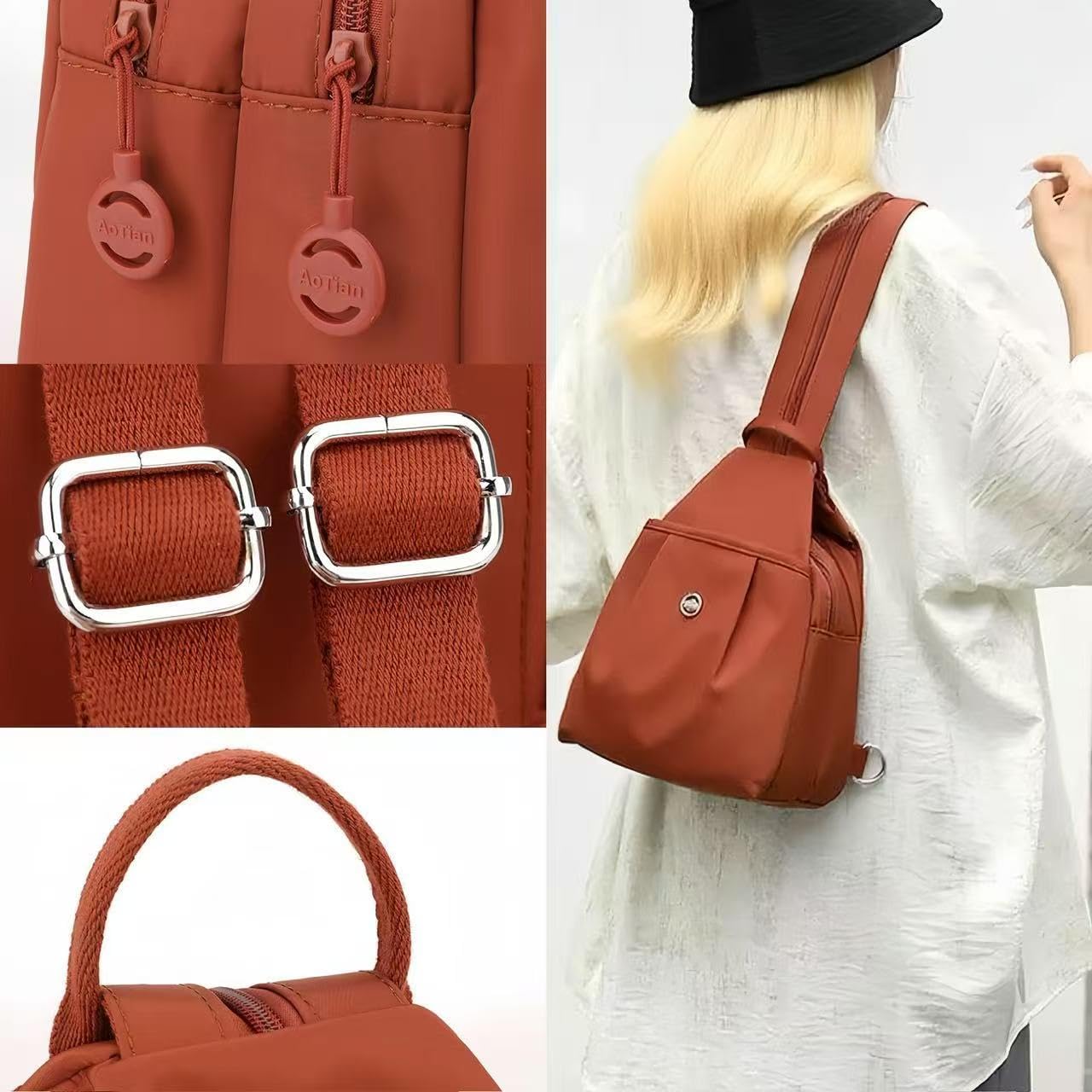 Waterproof 2-Way Commuter Bag, Convertible Tote Backpack, Anti-Theft Work Bag for Women, 30x21x14cm (Red) - Image 3