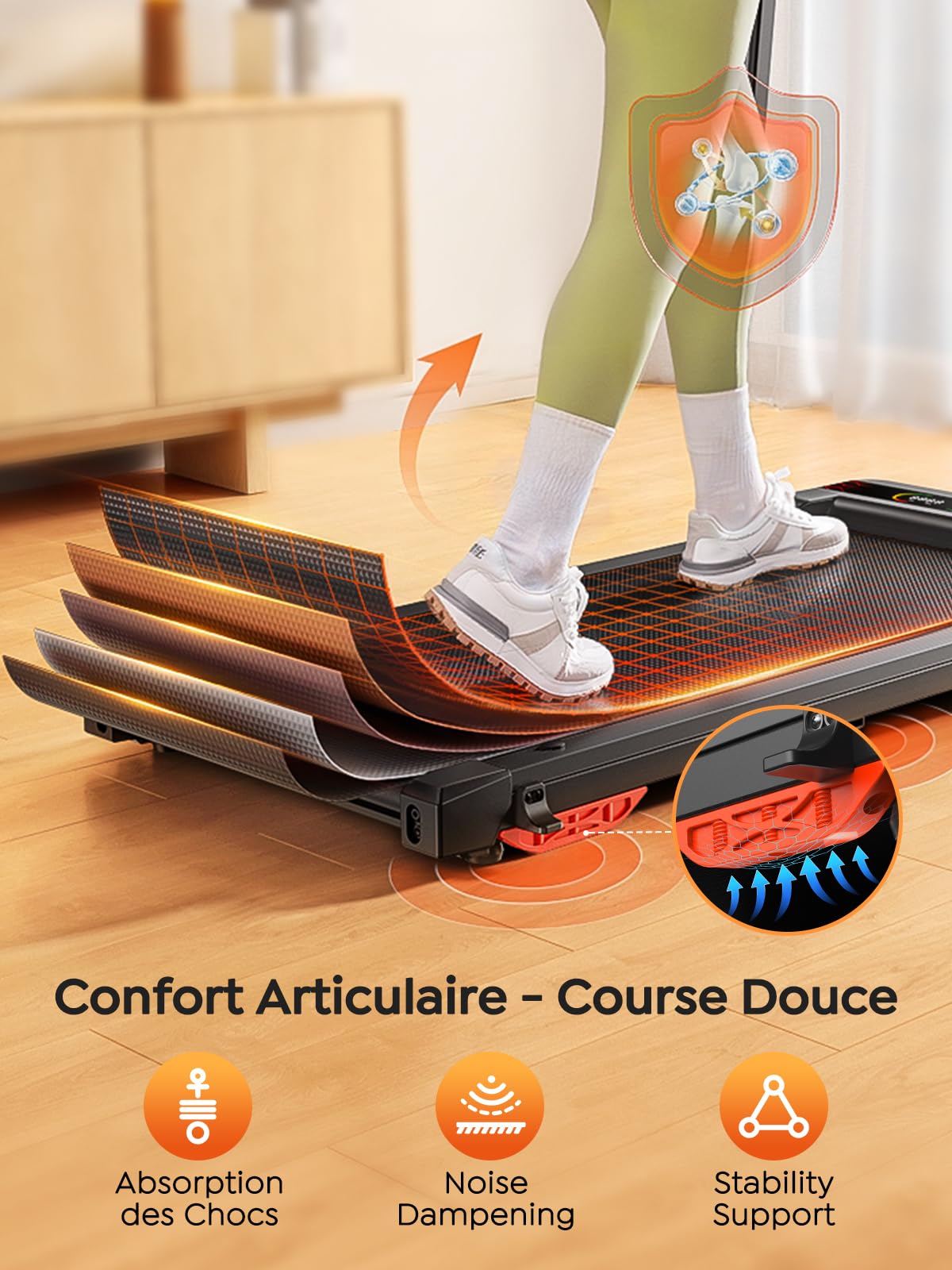 Tapis de Course Pliable 5-en-1 avec LED Motivantes, Inclinable 9%, Moteur Silencieux, Double Écran LED, 1-12 km/h, Compact Walking Pad 120kg
