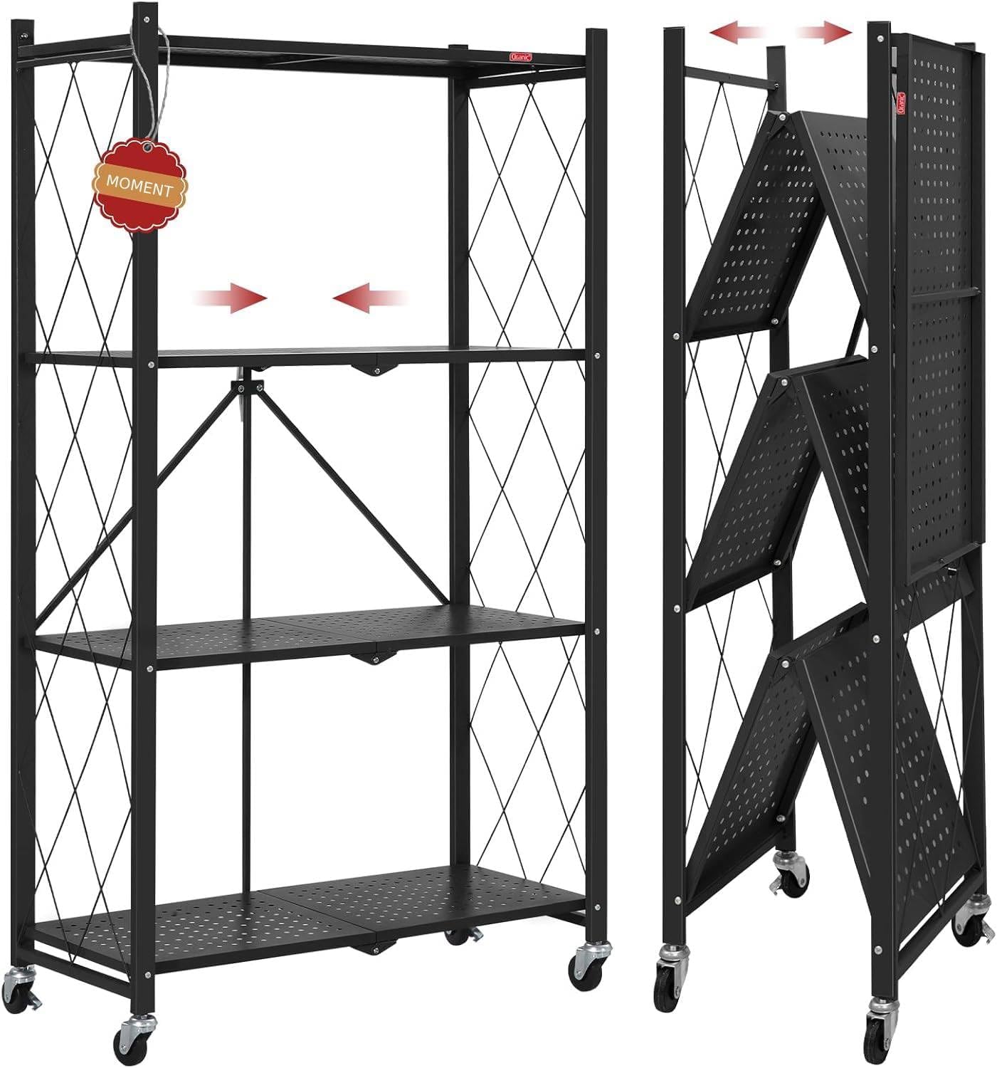 MOMENT Foldable Storage Organizer 4 Tier, storage Shelves Kitchen Cabinet Storage Rack, Shelf Storage Multipurpose Rack for Living Room Bedroom Kitchen Garage Black