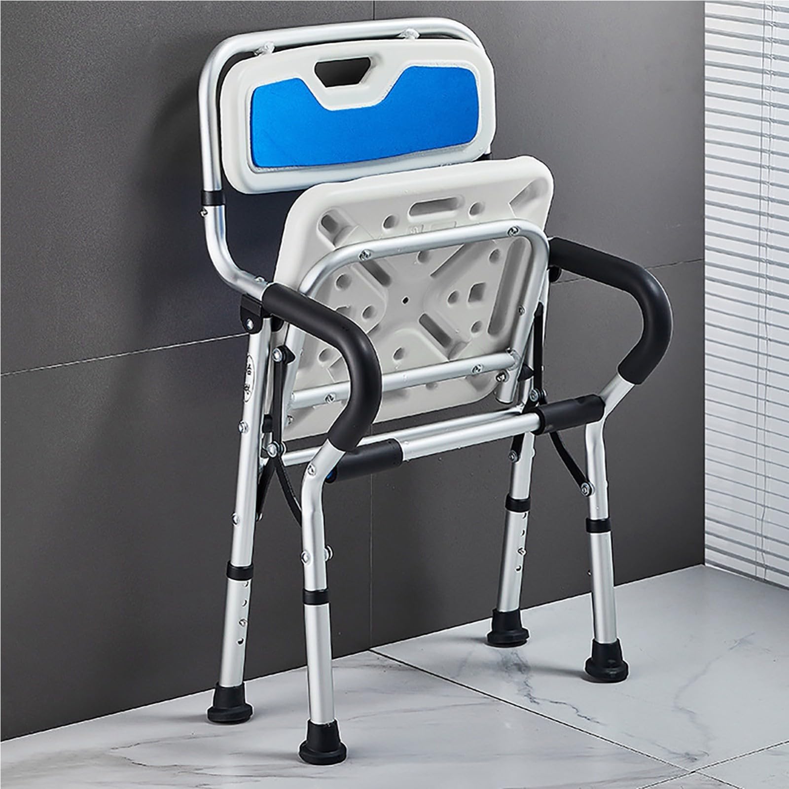 Silla De Ducha Plegable, Silla De Ducha con Respaldo Y Reposabrazos, Taburete De Ducha Antideslizante, Asiento De Ducha Regulable En Altura para Personas Mayores Y Discapacitadas, 150 Kg