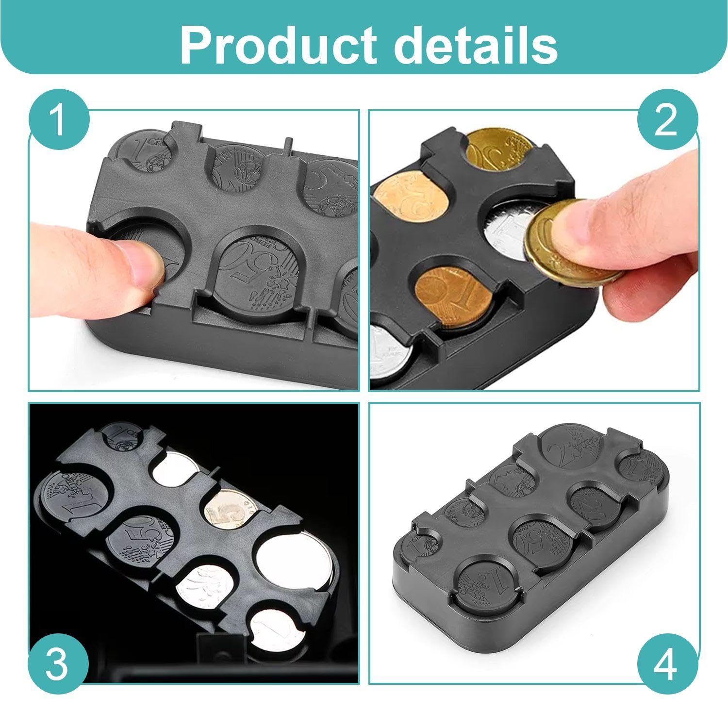 Caja De Almacenamiento De Monedas De 3 Piezas, Caja De Cambio De Euro De Plástico Negro, Distribuidor De Monedas Creativas, Caja De Almacenamiento Conveniente.