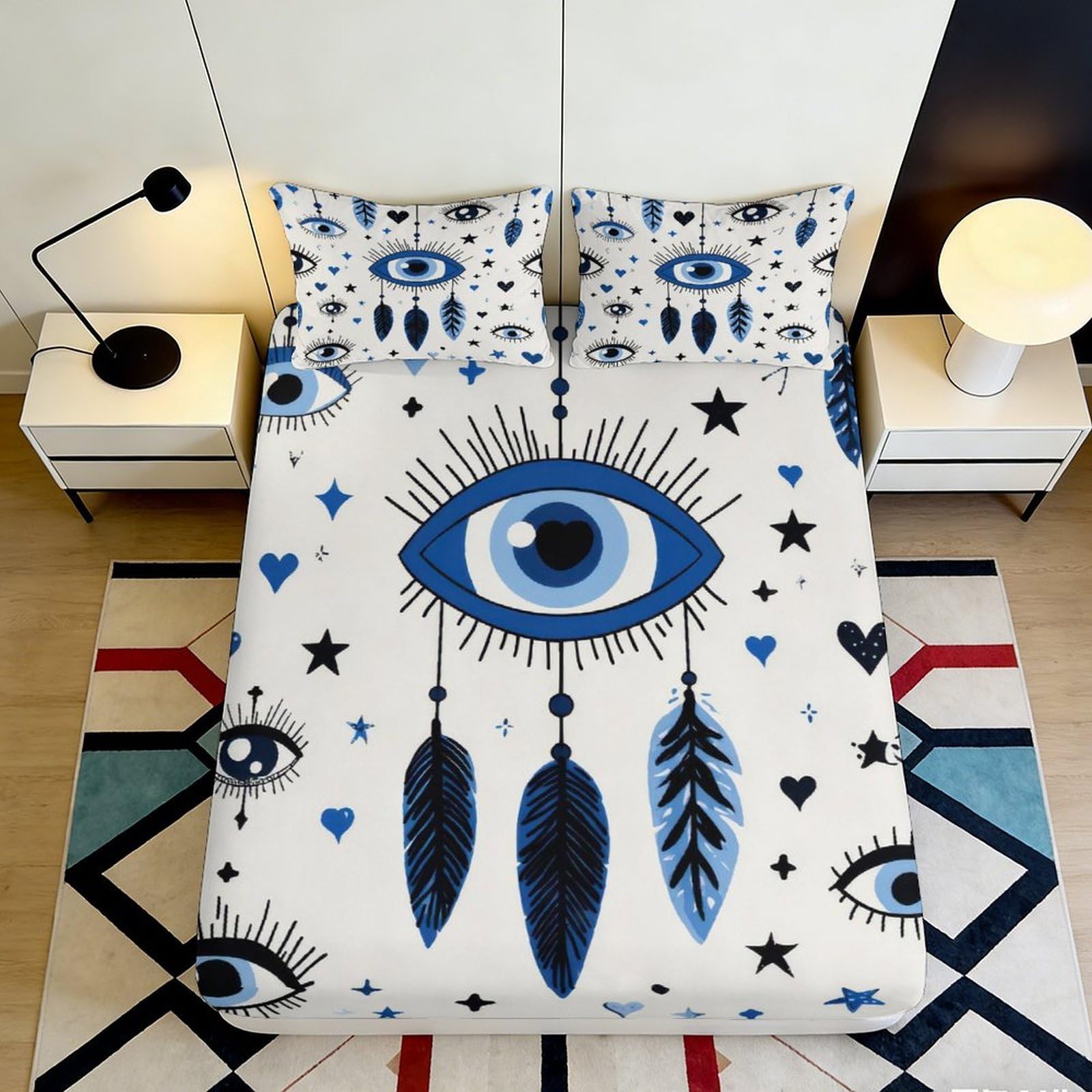 3D Printed eye pattern Fitted Sheet, soft touch Microfiber, wrinkle resistant, apartment bedding, anti-slip, stylish room accent, dustproof, easy care, bedroom decor, guest room 90x200x25cm