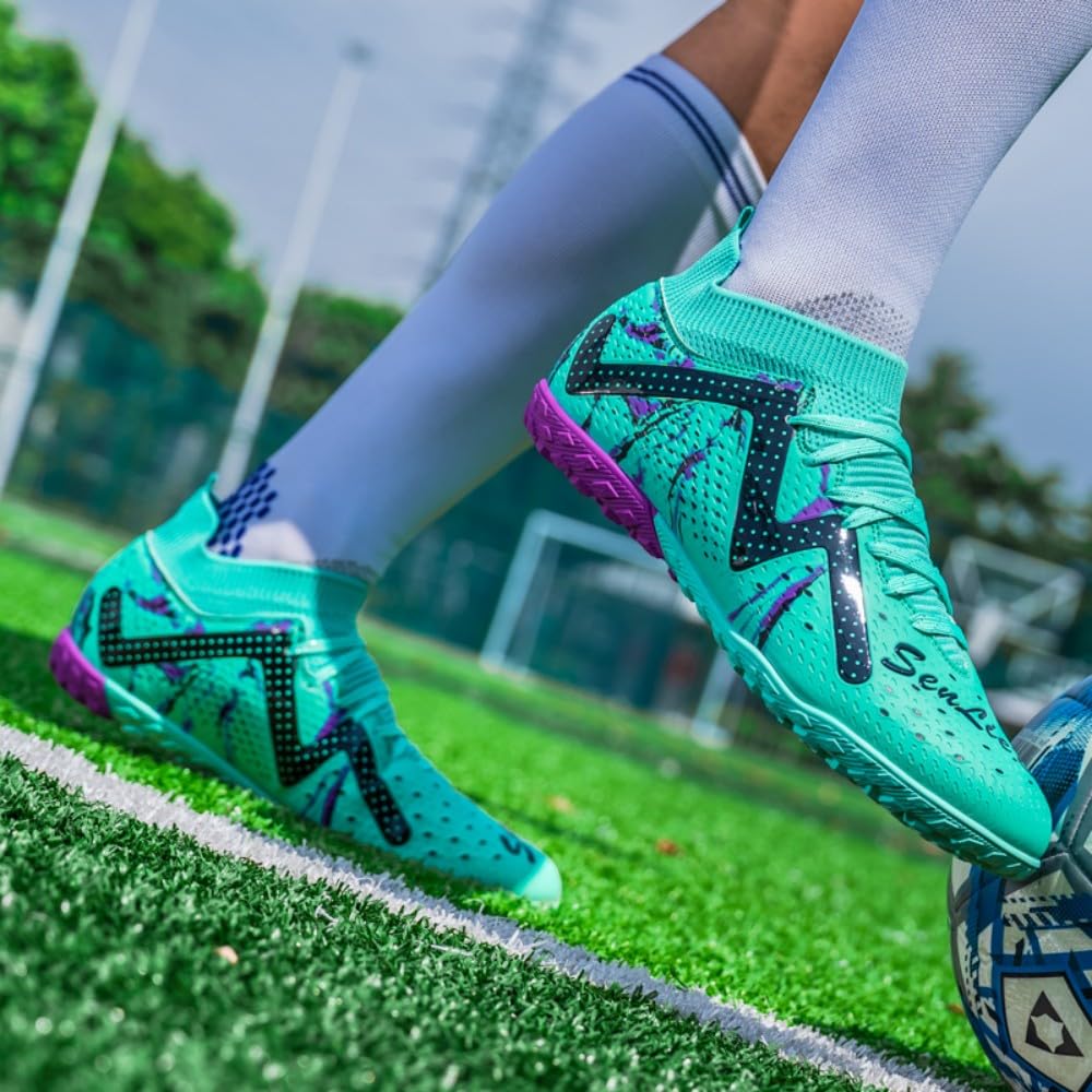 Scarpe da Calcio Unisex TF Interno/Prato Artificiale - Media Alte con Lacci, Maglia Leggera e Traspirante, Tacchetti Antiscivolo