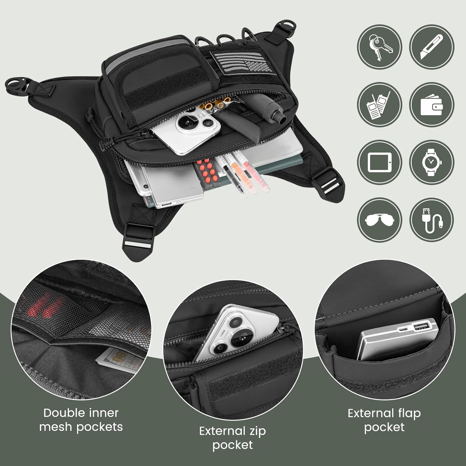 Chest Bag for Men Women, Outdoor Sports Running Vest Bag, Chest Pack for Running, Cycling, Hiking, Workouts, Travel - Image 4