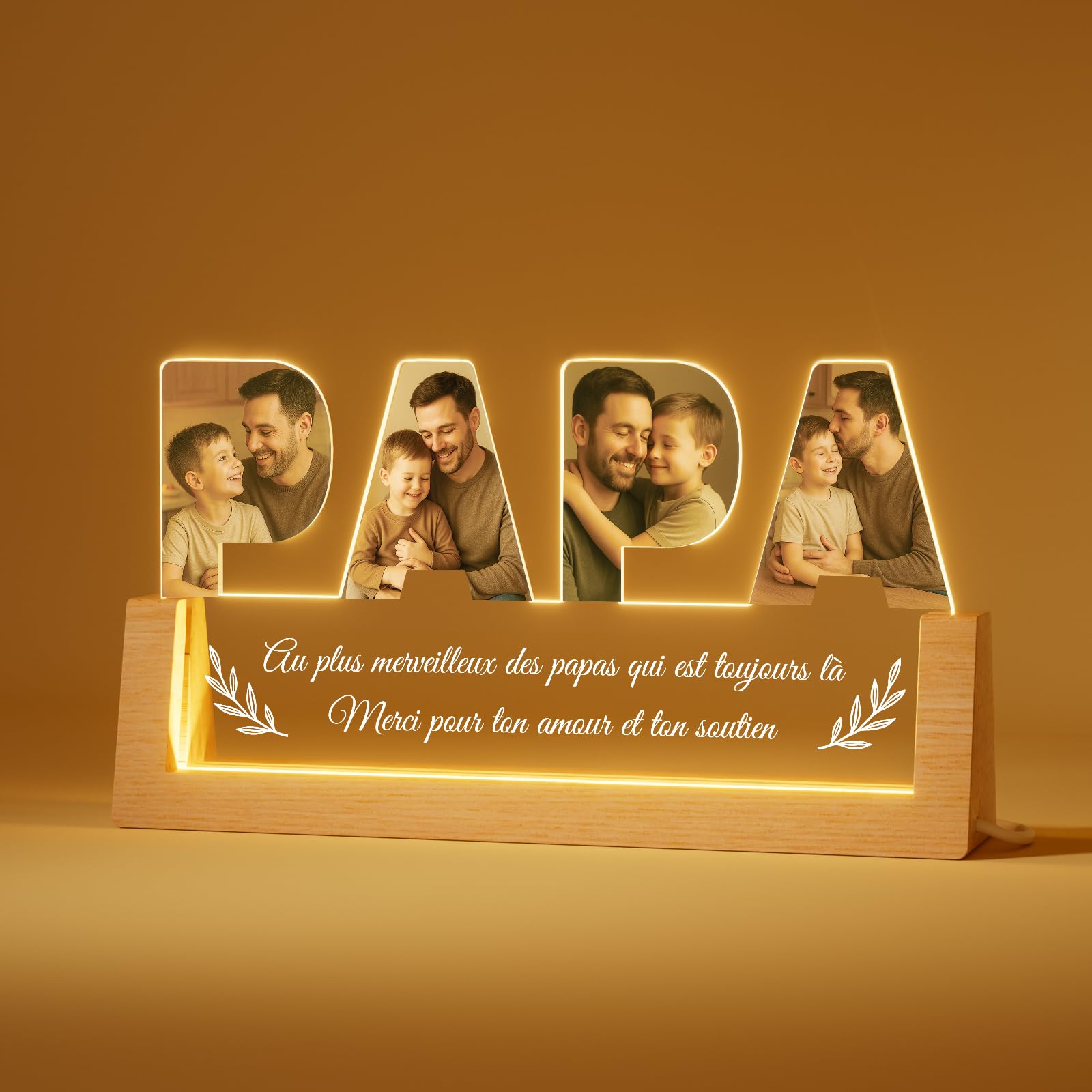 Bemaystar Veilleuse Photo Personnalisée Papa - Cadeau Fête des Pères Anniversaire - Lampe LED Gravée Photo Cadeau Homme Original Noël