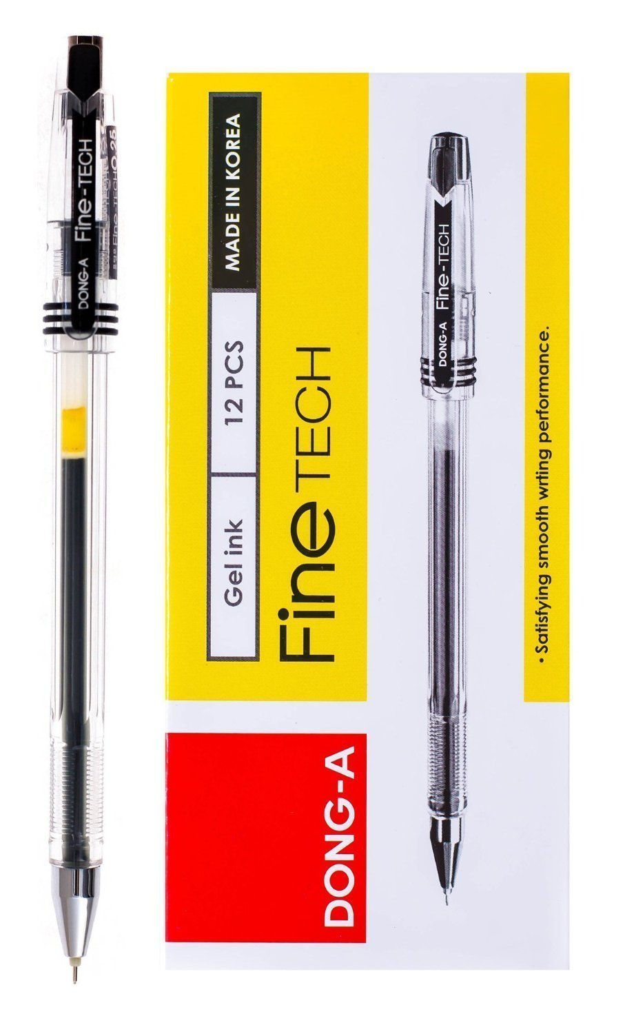 Dong-A Fein-Tech Kugelschreiber, 0,3 Mm, Schwarz – Packung Mit 12 Stück, Gel-Tinte, Wischfest