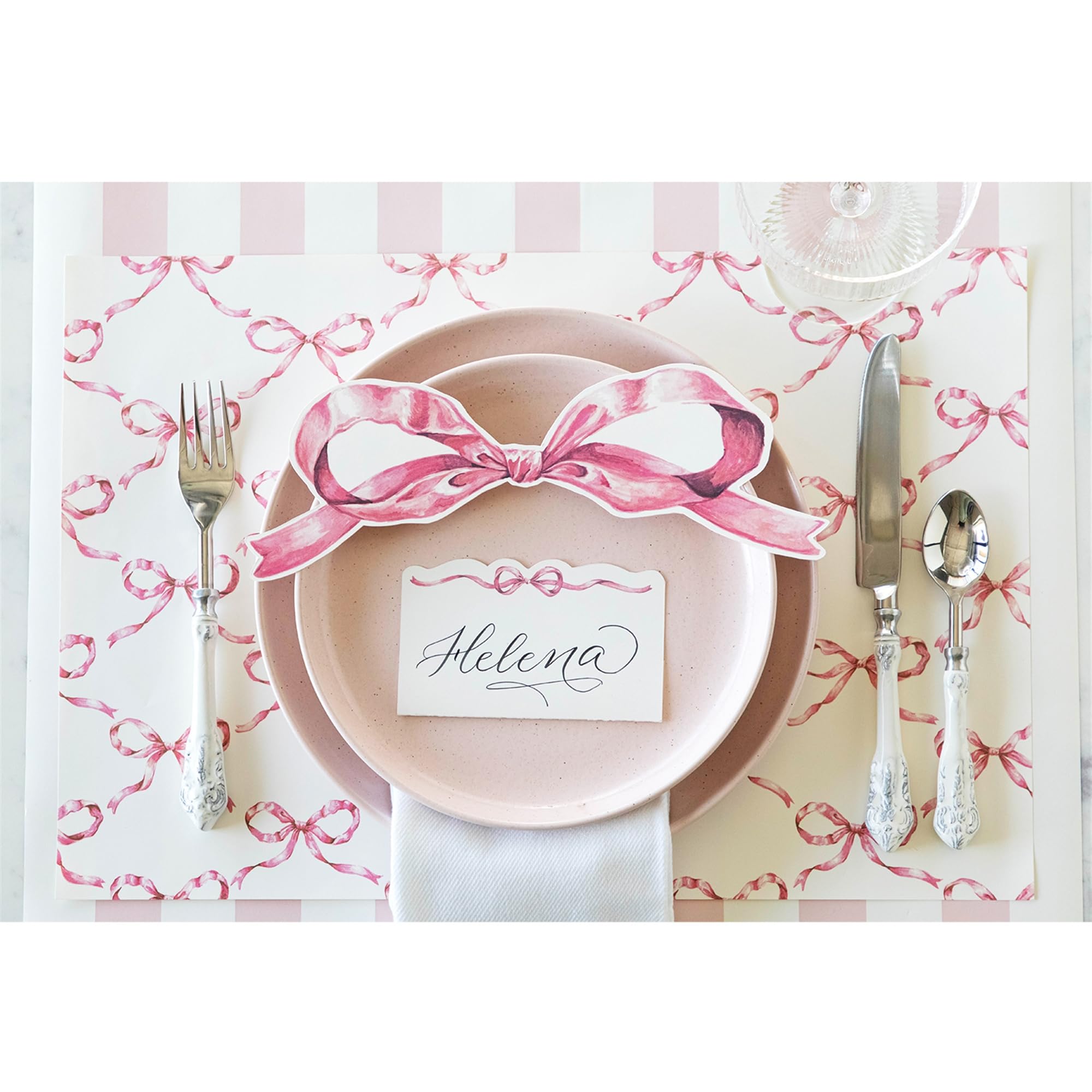 Manteles individuales de papel desechables para mesa de comedor, diseño de cuadros cruzados de lazo rosa para fiestas, 24 hojas por bloc, hechos en Estados Unidos
