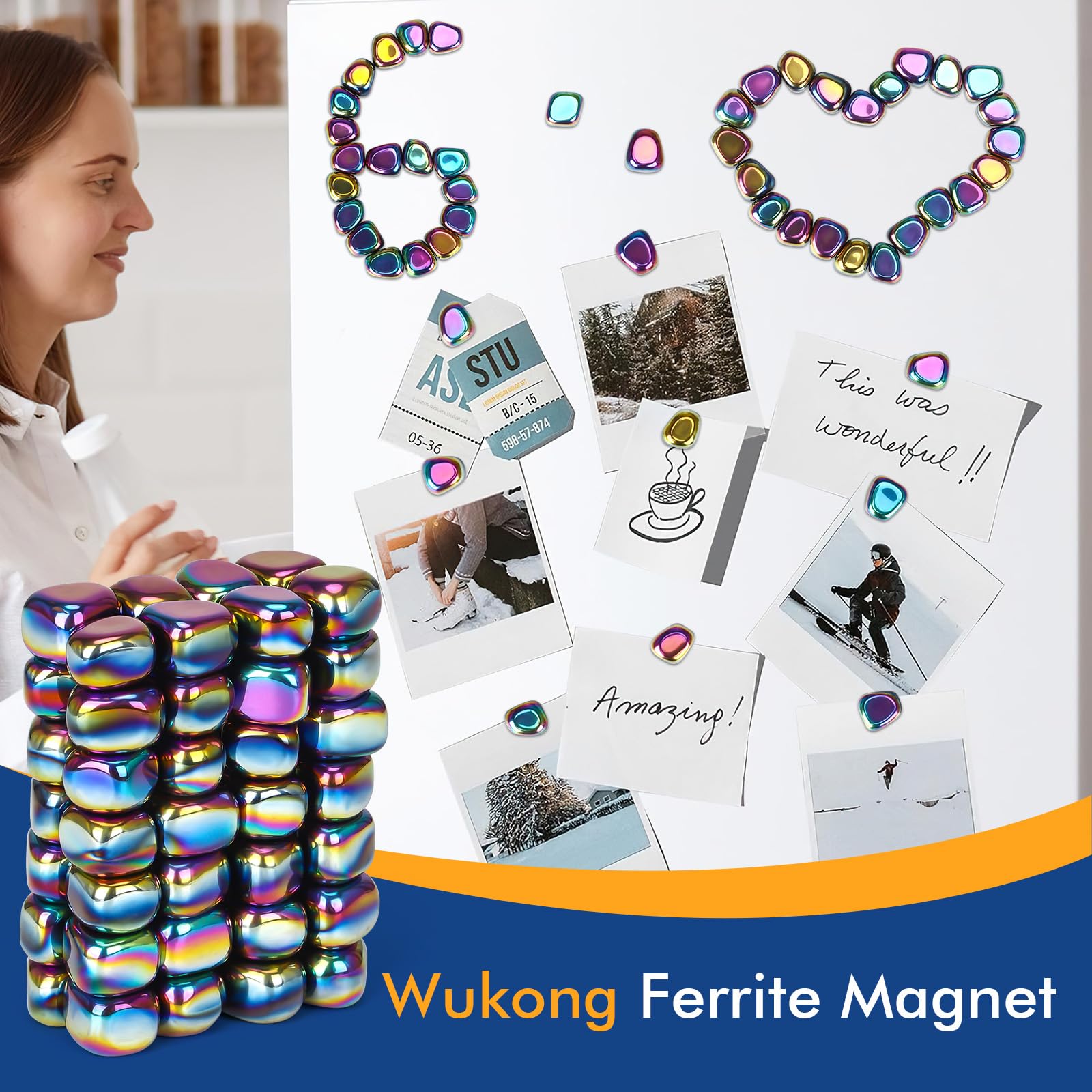 Wukong 60 Stück Klein Hämatit Magnete Bunt, Irregulär Steine Mini Magnets Puzzle Magnetic Kühlschrank Magnet für Familientreffen Camping Büro