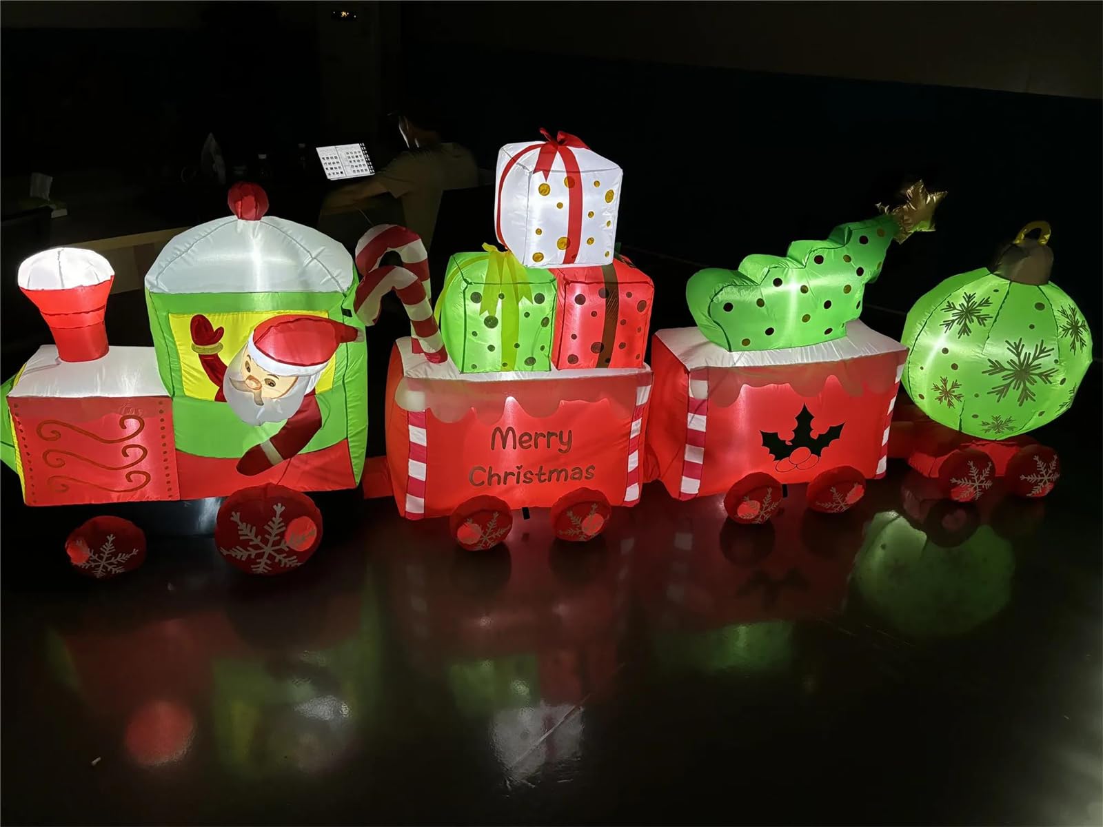 C,Train Gonflable de décoration de noël de 2,7 m/9 Pieds de Longueur avec lumières LED pour fête de noël, décoration de scène de fête de Jardin intérieure et extérieure