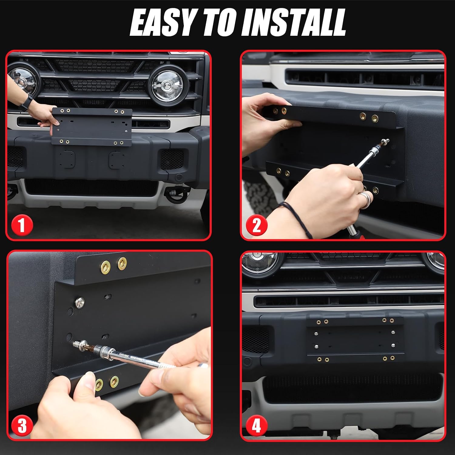 Front and Rear Universal License Plate Bracket Holder Compatible with INEOS Grenadier 2020-2024, Heavy Duty License Plate Mounting Kit with Screws and Wrench