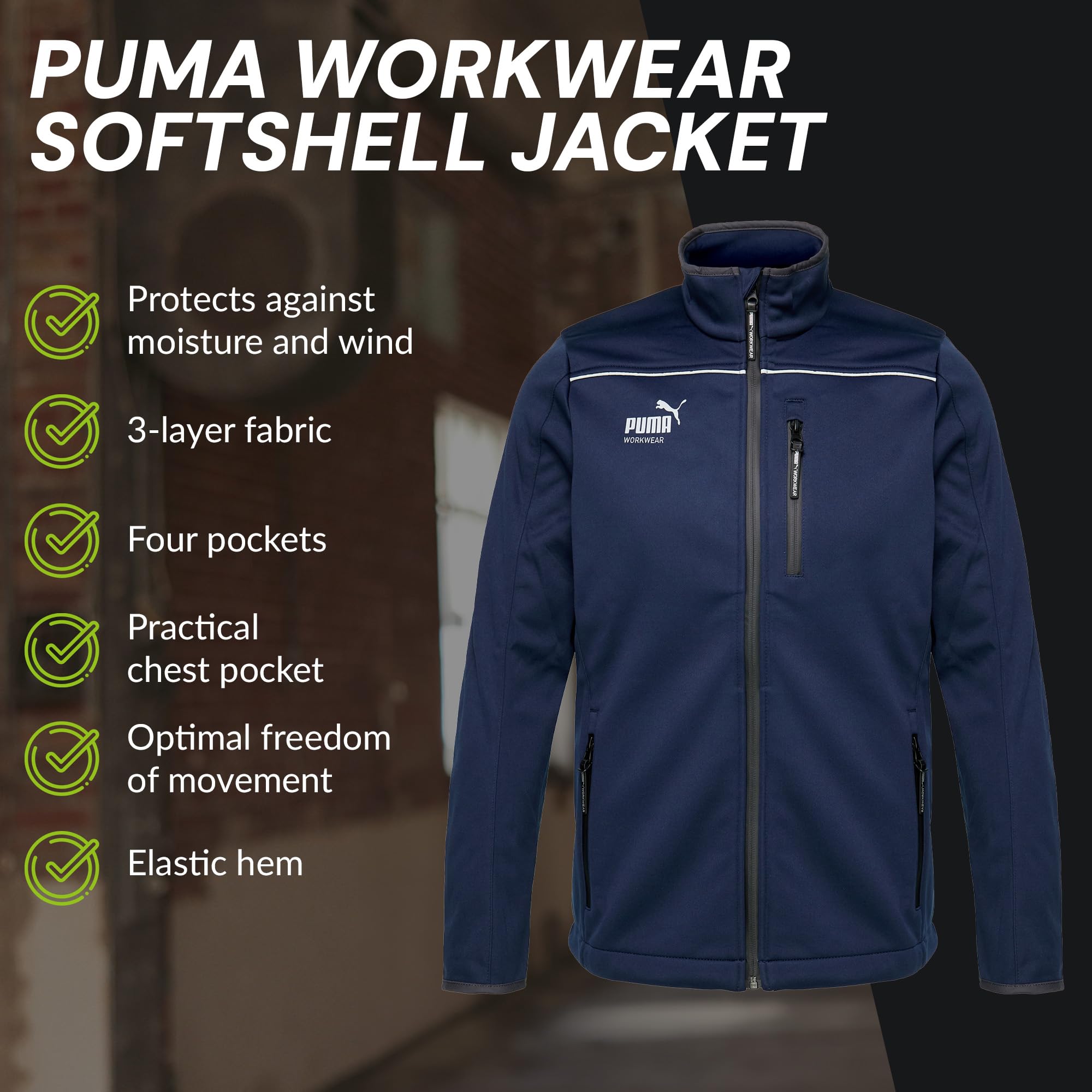 PUMA WORK WEAR Chaqueta de trabajo premium – Chaqueta softshell de tejido resistente y reflectores