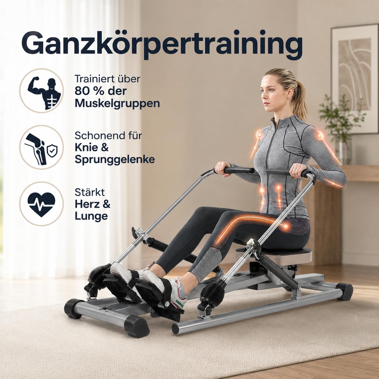 Vogatore per casa Vincitore del test, idraulico completamente mobile, regolabile, con sedile morbido, monitor LCD e guida lunga per esercizi cardio, capacità di carico di 120 kg, 106 x 66 x 10 cm