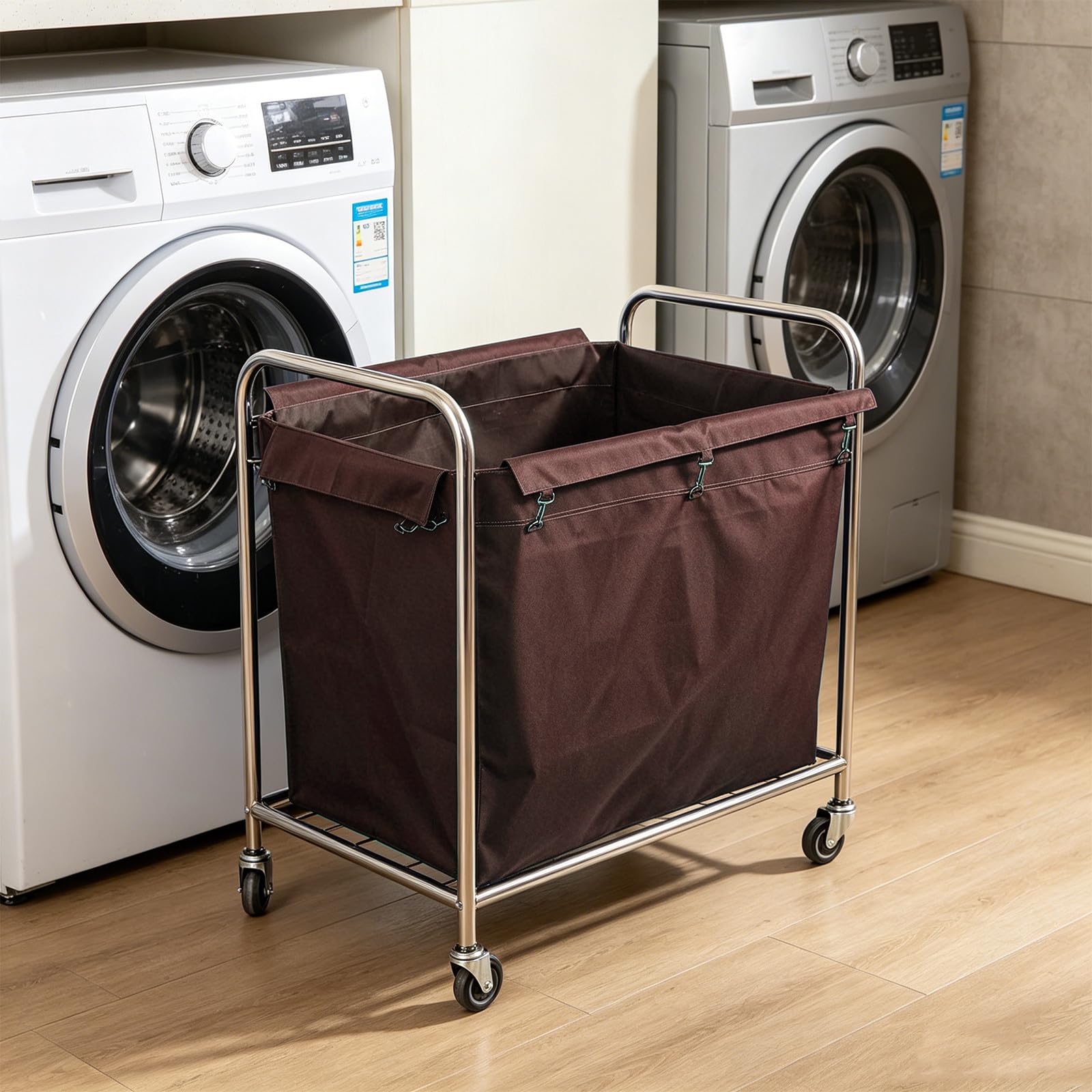 Sacca Interna per Carrello Lavanderia Rettangolare 12l Oxford | Colore Caffè, Ganci Metallici Inclusi, 83, 00x62, 00x52, 00cm per Hotel e Casa