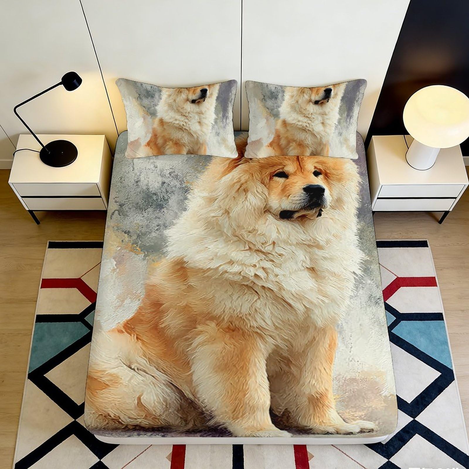 3D Printed Fluffy Dog Fitted Sheet Microfiber Soft Breathable 3D Printed Large Dog Mattress Cover for Bedroom Dormitory Guest Room Mattress Protection Decor 90x200x25cm