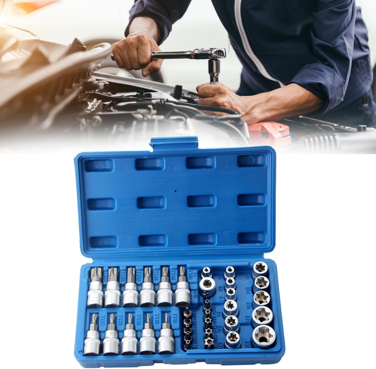 Screwdriver bits 34Piece 3/8Inch Drives Socket and Bit Set with Carrying Case Tamper Proof Security Bit Set for Car Trucks Home Hand Tool
