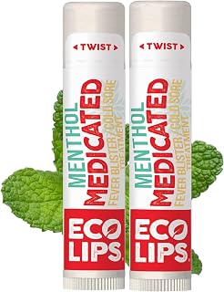 Eco Lips Certified Organic Medicated Lip Balm for Cold Sores & Fever Blisters with Menthol, Tea Tree and Lemon Balm 2 pack by Eco Lips 100% Natural. Made in USA