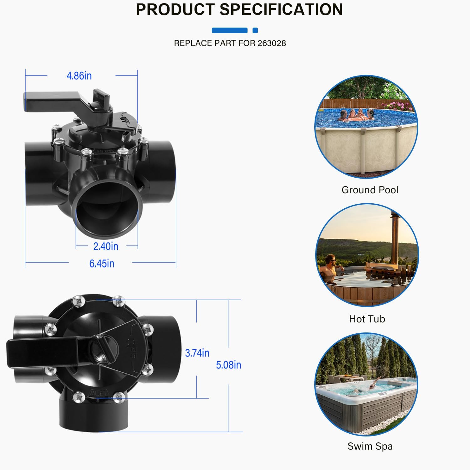 3-Port 2 Diverter Valve with PVC Pipe Compatible with Ground Pool, Tub & Spa System Replacement Part for 263028