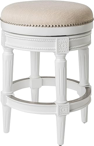 Maven Lane Pullman Taburete tapizado sin respaldo de 26 pulgadas de altura de mostrador en acabado de roble envejecido con asiento acolchado de