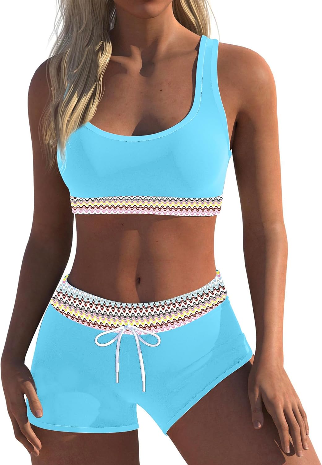 Womens Sport Two Piece Swimsuits Racerback Tops Boyshort Bottom