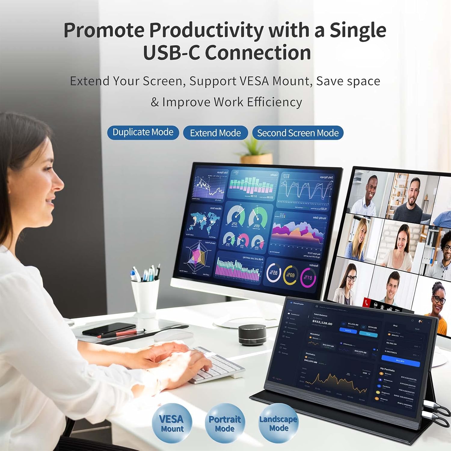 OWLVISION 15inch Portable Monitor FHD1080P IPS LCD Gaming Display HDR Mode Built-in Dual Speakers USB-C/HDMI Mobile Screen, Ultra-Thin External Monitor for Laptop/PC/MAC/Smartphones