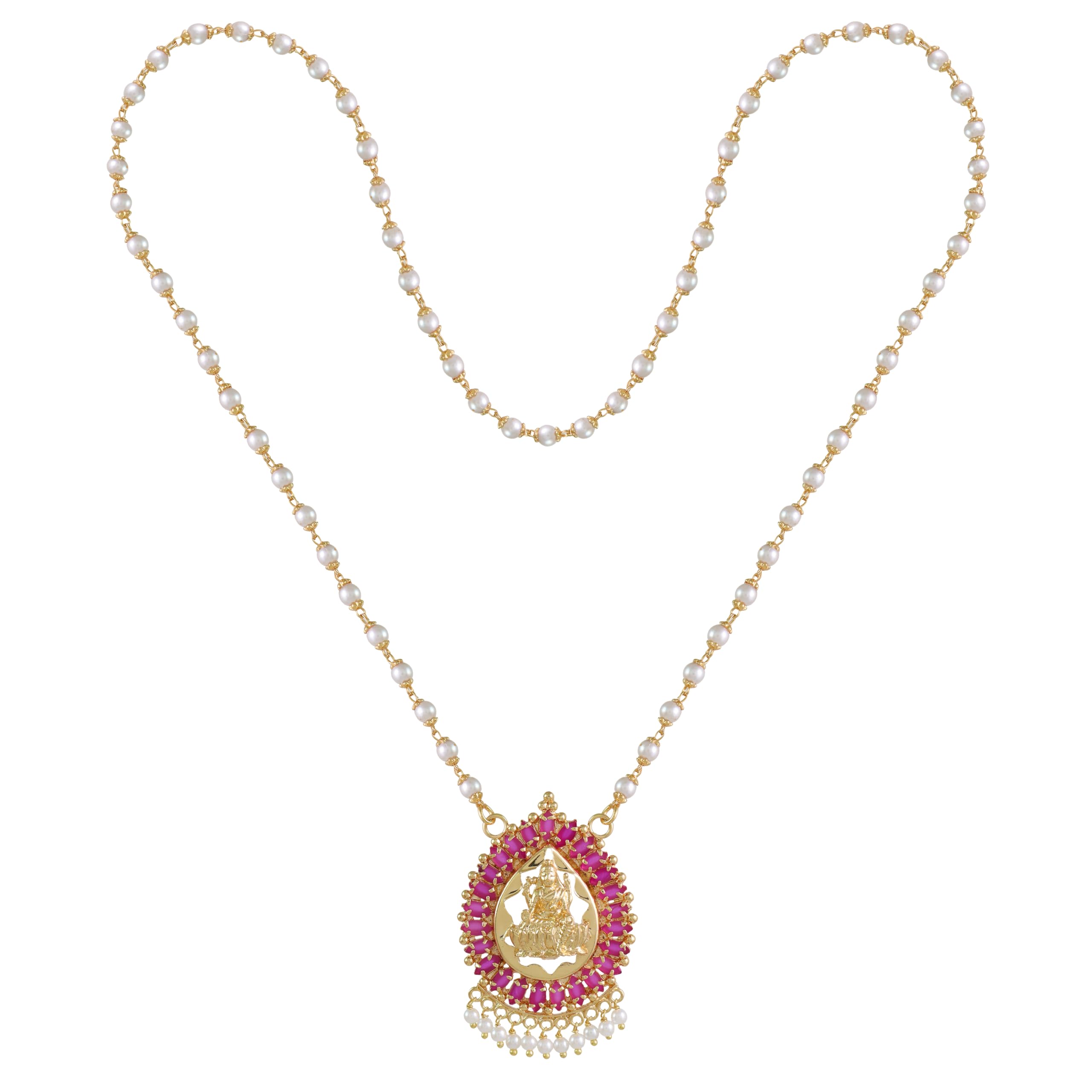 One Gram Micro Gold Plated Pearl Long Chain With Pendant Dollar for Women & Girls (30 inch) (DC-1219)-image-28