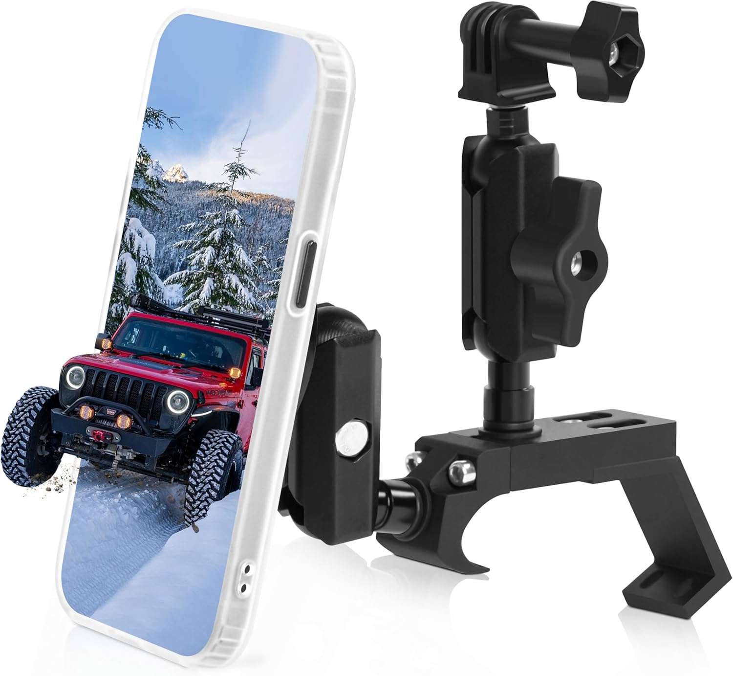 Strong Magnetic Phone Mount & Action Camera Mount, Compatible with 2018-2023 Jeep Wrangler JL & 2020-2023 Gladiator JT – Multi-Holder System for Jeep Phone Mounting