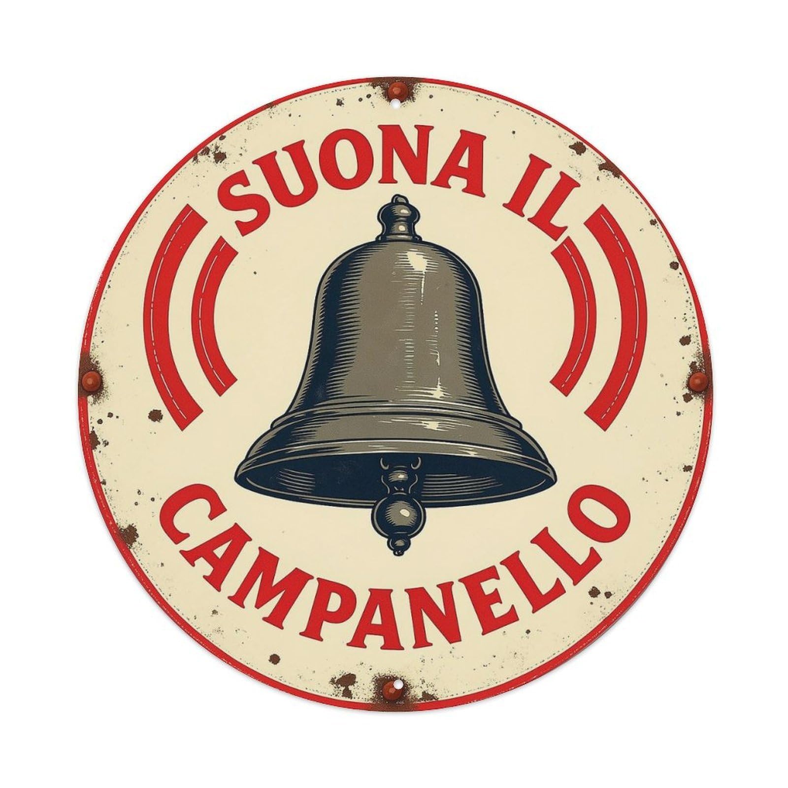 Bell Sign With Red Text Metal Tin Sign Plaque