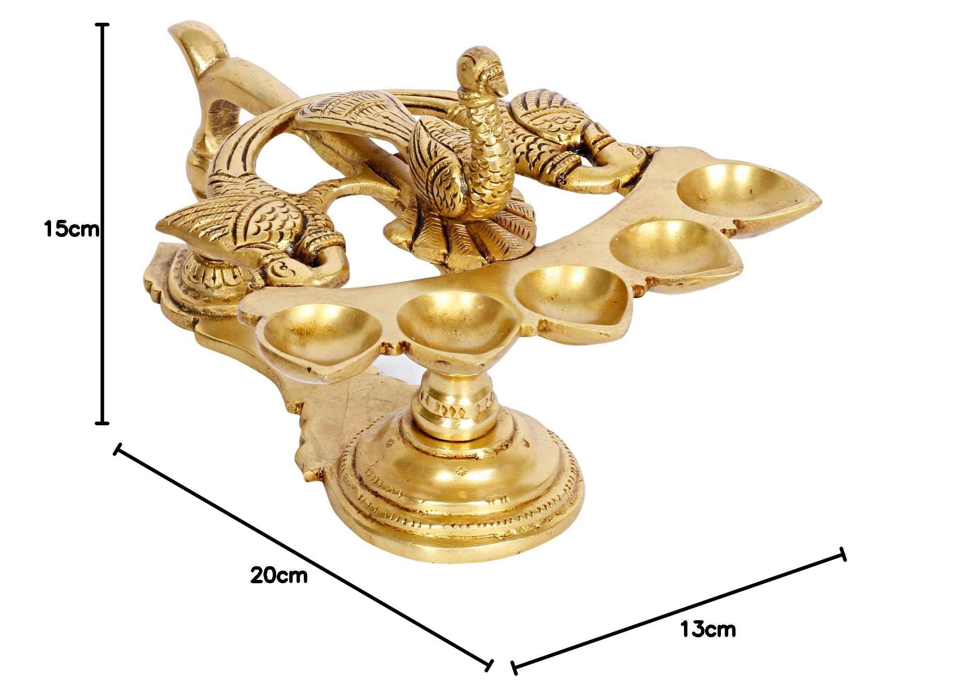 Artvarko™ Paw ptak wzór 5 olejnych knotów mosiężnych Panch Aarti Diya z uchwytem dekoracyjne akcesoria do pudży, lampa kamforowa Aarti do Navratra, Diwali Prezenty Wystrój domu 20 cm.