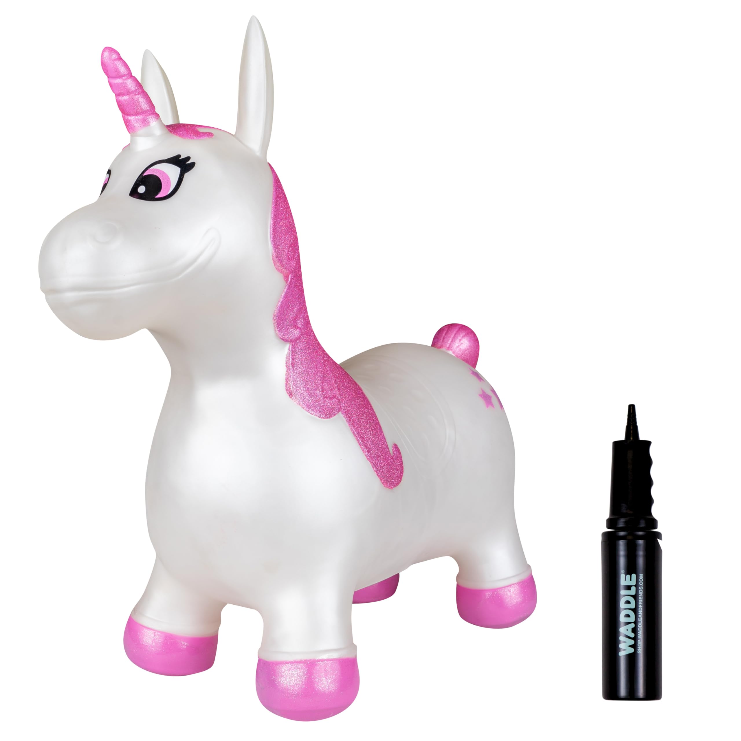 Waddle Bouncy Animal Hopper - Inflatable Hopping Animals, Indoors and Outdoors Fun, Pump Included, Riding Toys for Boys and Girls Ages 2 Years and Up, White Pink Unicorn