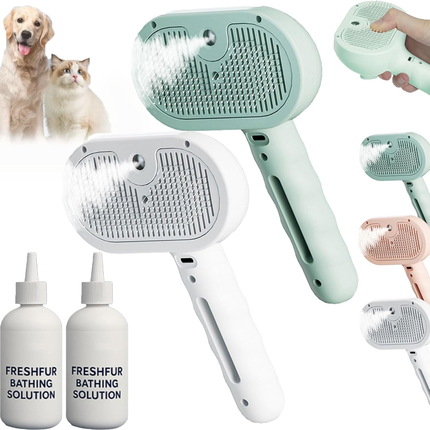 Shower Brush for Dogs, 3-in-1 Pet Grooming Brushes with Steam & Self-Cleaning Silicone Bristles