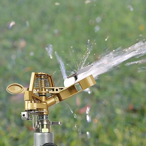 Miniatura 7 de Paquete de 2 rociadores de impacto de aleación de zinc para patio, cabezal de rociador de agua pulsante de acero inoxidable en base de pico,