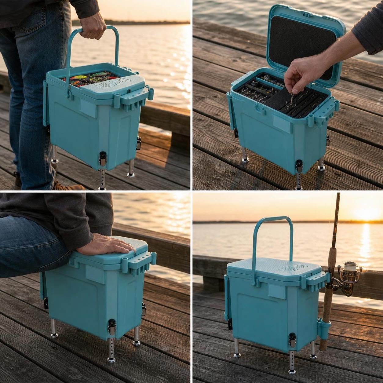 Cassetta da Pesca Portatile con Panchetto, Accessori Pesca con Porta Canne e Piatto Magnetico, da pescatore