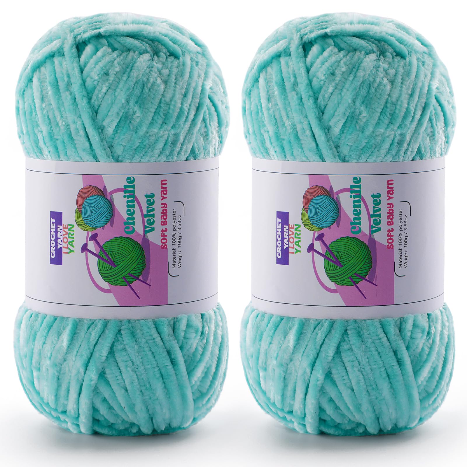 Chenille Velvet Yarn for Crocheting, Green Fuzzy Fluffy Yarn for Crochet
