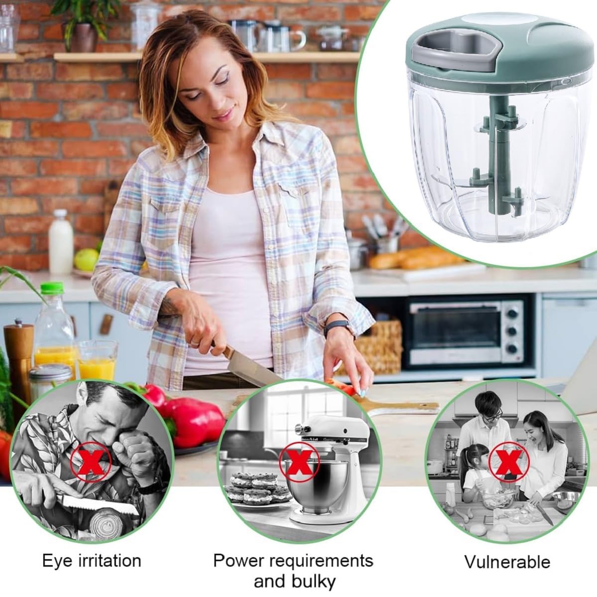 Tritatutto Manuale A Corda - 500 Ml Con 3 Lame In Acciaio Inossidabile - Foto 4