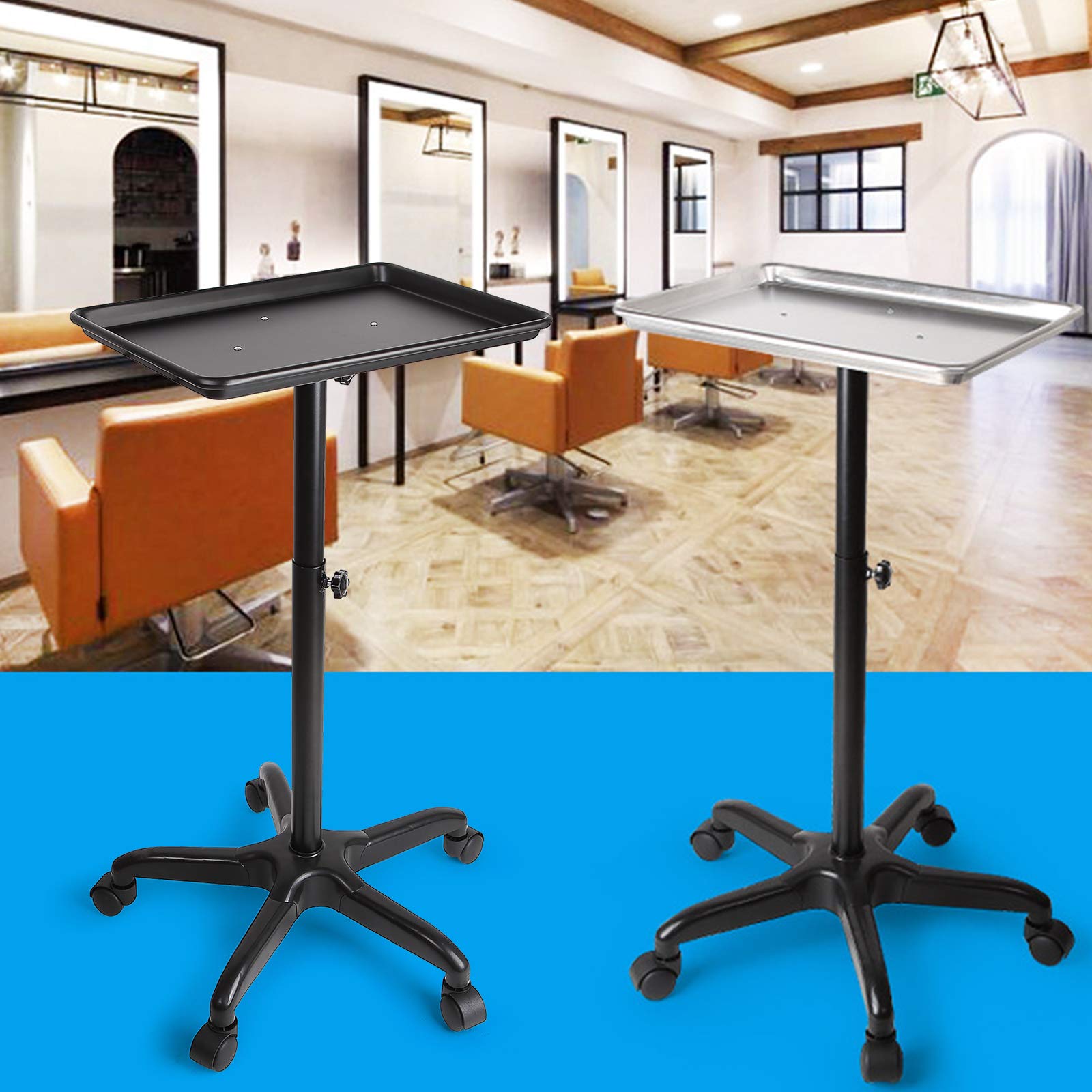 Carrello da parrucchiere in alluminio, multifunzione, regolabile in altezza, 70-110 cm, per saloni, spa, tatuaggi (nero)