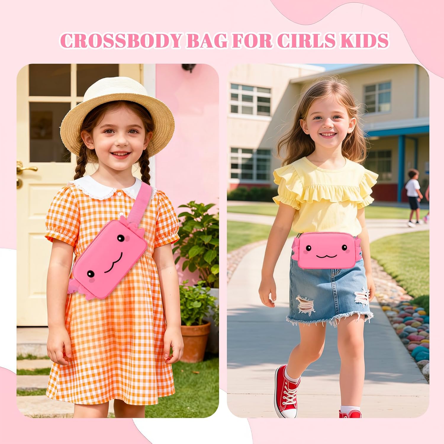 Fanny Pack Crossbody for Girls, Cartoon Axolotl Waistpack with Adjustable Strap for Birthday Christmas Personalized Gifts for Teen Girls, Fanny Pack Crossbody Bag Belt Bag Cute Trendy Stuff (Pink) - Image 2