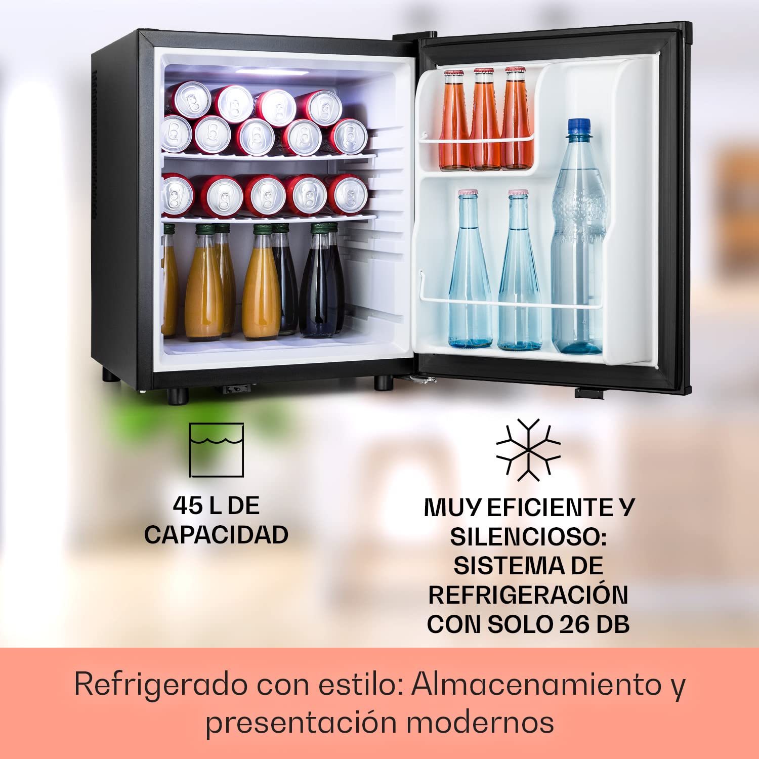 KLARSTEIN Happy Hour Mini Nevera para Dormitorio, Nevera Pequeña para Bebida y Comida, Neveras Pequeñas Iluminación Interior, Estantes Ajustables, para Habitaciones. Oficina, Camping, 6-18°C, 45L — view 2