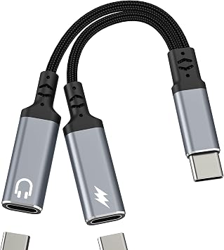 USB C Splitter2 in 1 Type C to Headphone Charger Adapter for iPhone 17 16 15 Cable Jack Audio Dongle Dual Charging Aux Cord Fast Multi Port Car Headset Power for Ipad Compatible for Samsung