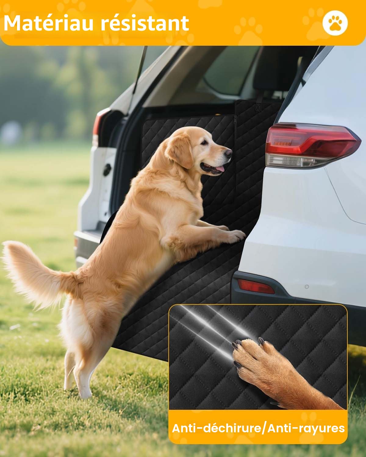 Protection Coffre Voiture pour Chien - Tapis Imperméable et Antidérapant avec Rabats Latéraux et Pare-Chocs, Couverture Résistante et Facile à Nettoyer pour Coffre SUV - Noir