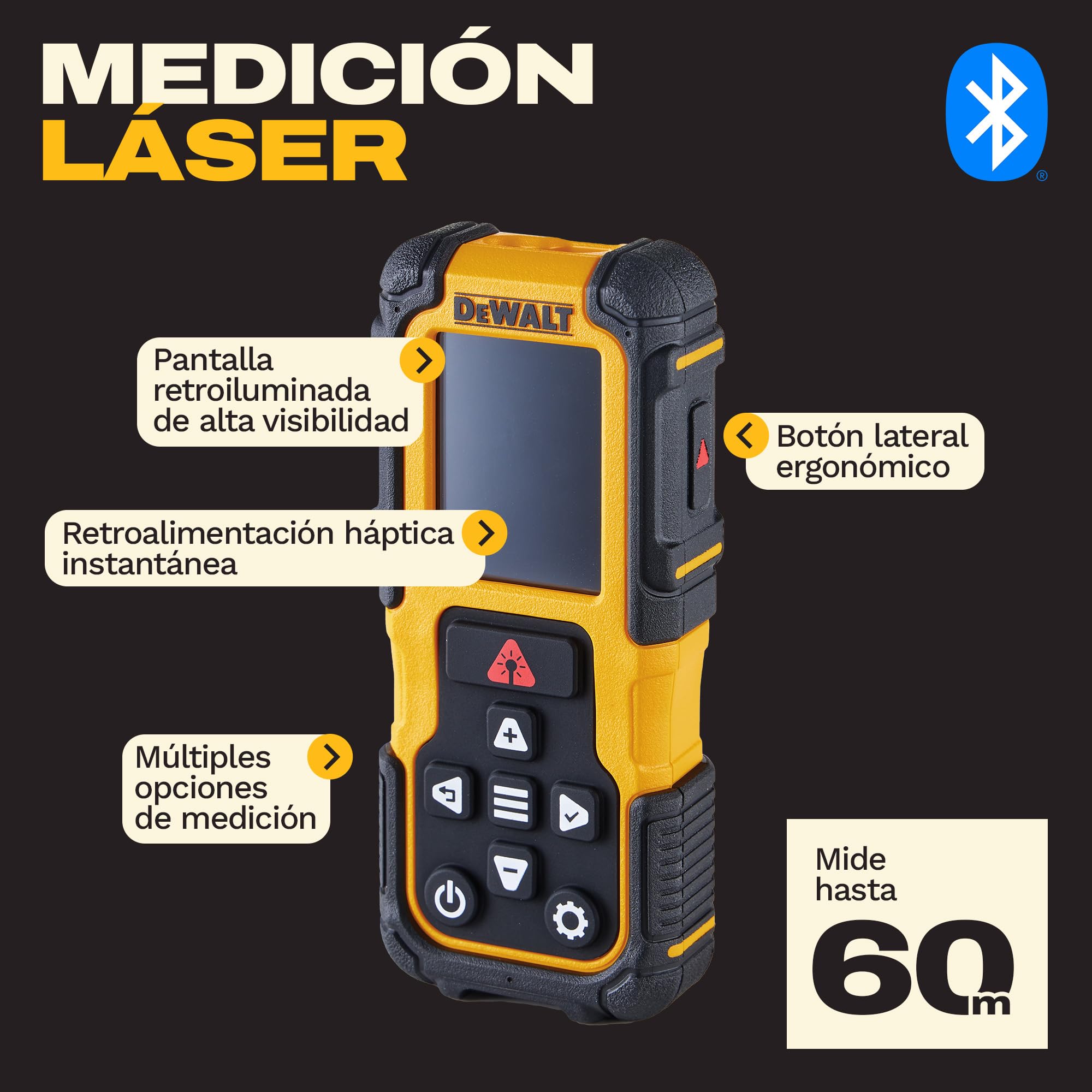 DEWALT Láser de Distancia de 60 m con Batería de Litio Recargable, DWHT78200-XJ