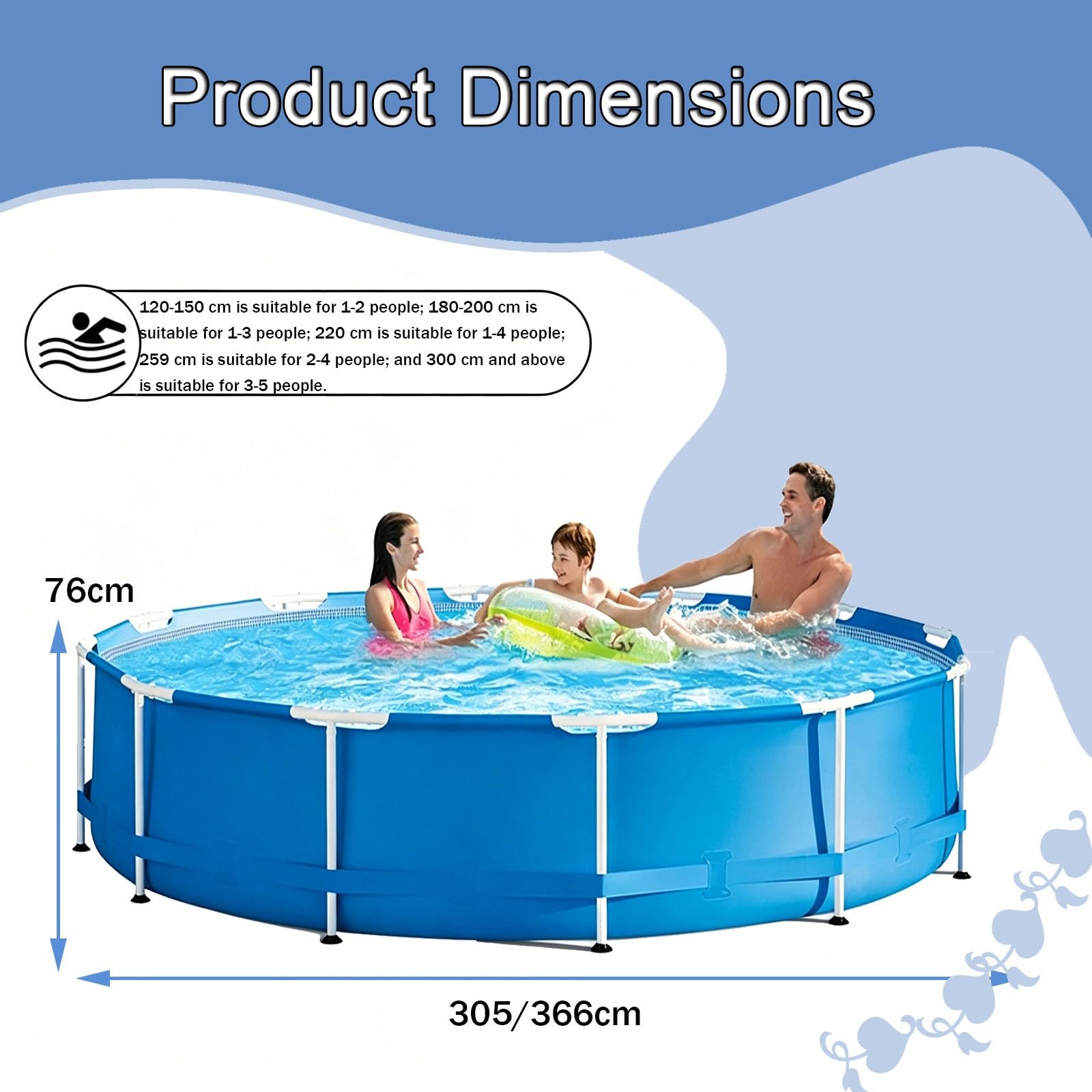 Piscina Con Struttura In Metallo In Acciaio Da 305 Cm Ampia Piscina Per Famiglie Adatto All'uso Domestico Non Necessita Di Gonfiaggio