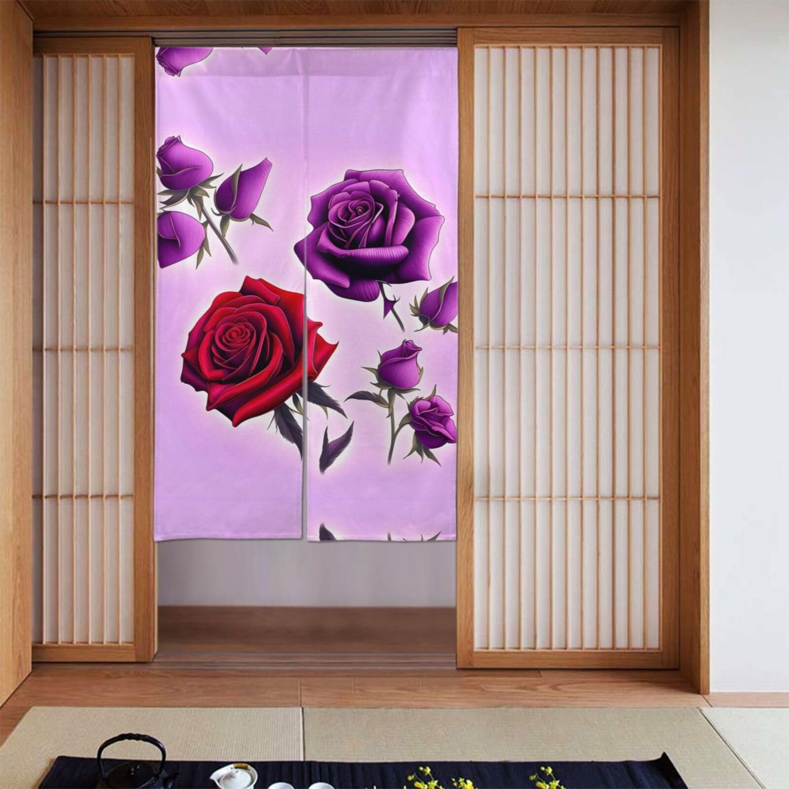 Cortinas opacas con aislamiento térmico y diseño de rosas para oscurecer el dormitorio