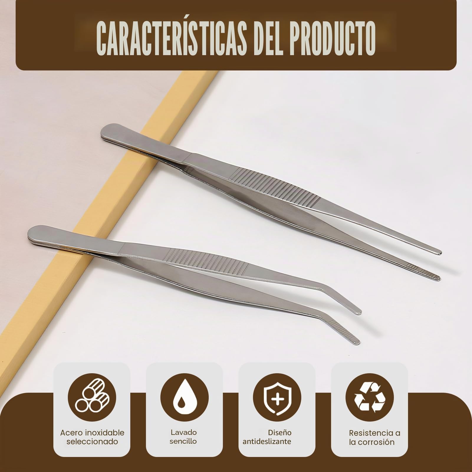 Pinzas Sanitarias de Acero Inoxidable 14 cm 2 Unidades Antideslizantes Punta Fina y Ancha Quirúrgicas