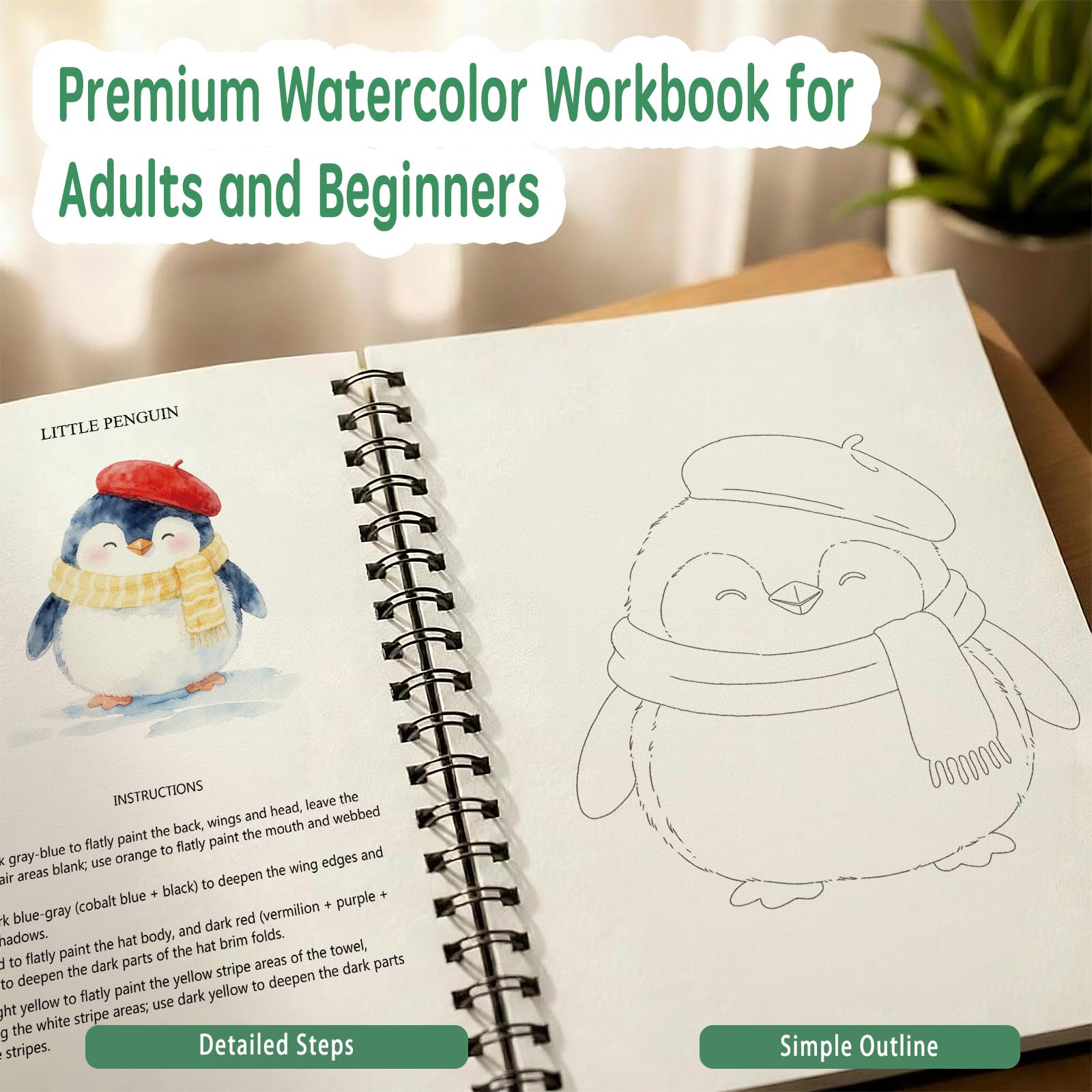 SLWBZ Quaderno da colorare per acquerelli, adatto ai principianti, facile e squisito con passaggi, libro creativo per esplorazione ad acquerello per adulti e ragazzi (elefante, senza vernice)