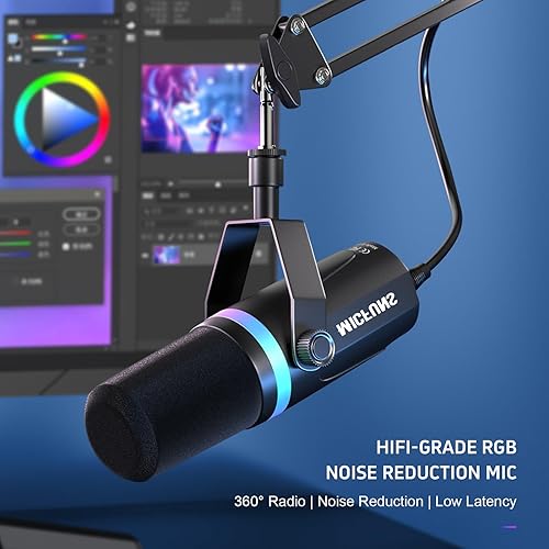 Miniatura 7 de Micufuns Micrófono dinámico vocal, micrófono de PC de grabación de podcasts XLRUSB, micrófono de metal de estudio con silencio, conector para