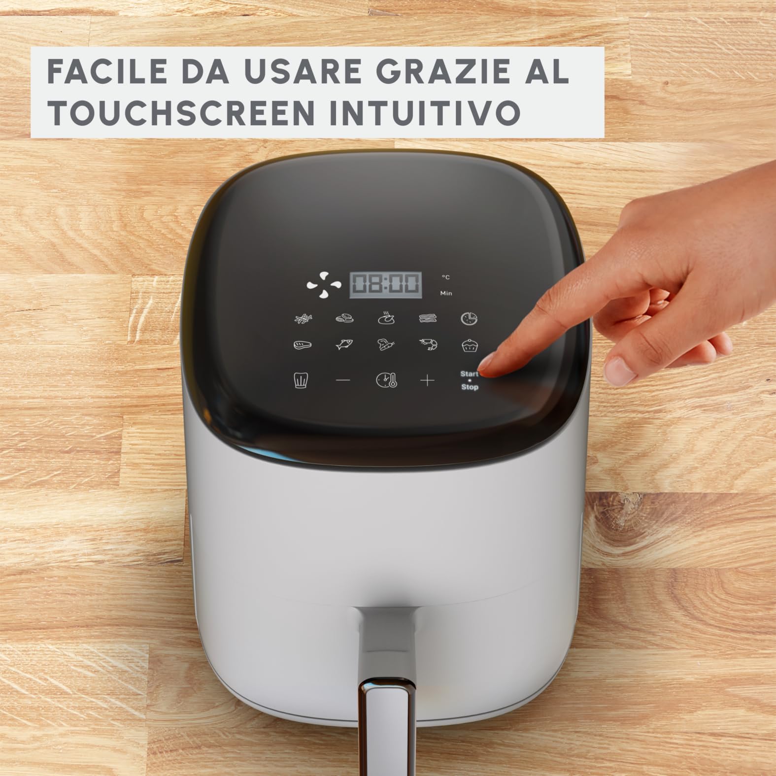 Moulinex Easy Fry Compact Friggitrice Ad Aria, 3 Litri, Senza Olio, 1300 W, Capacità 1-4 Persone, 10 Programmi Di Cottura, Touchscreen, Cestello Lavabile in Lavastoviglie, EZ145A