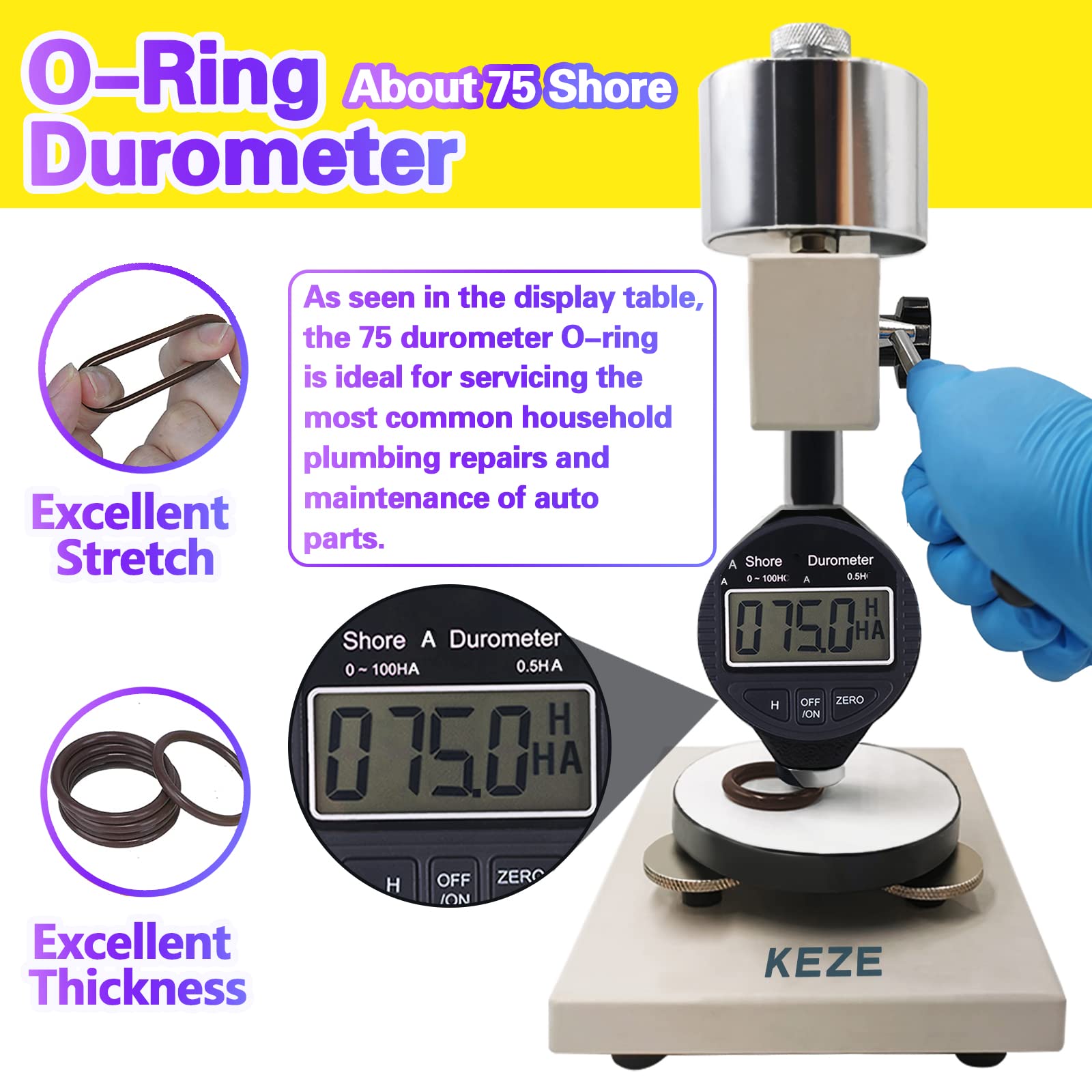 KEZE Set di 386 pezzi metrico fluorocarbonio O Diversificazione Kit 75A Durometro 30 misure Viton O-ring Set di 4 plettri e ganci per motori idraulici industriali idraulici sanitari