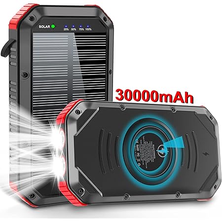 Amazon Com Solar Power Bank 30000mah Solar Charger Pd18w Qc3 0 6 Outputs Type C Wireless Charging Portable Fast Charger Power Bank With Bright Led Flashlight And Waterproof Ipx6 For Outdoor Activities Everything Else