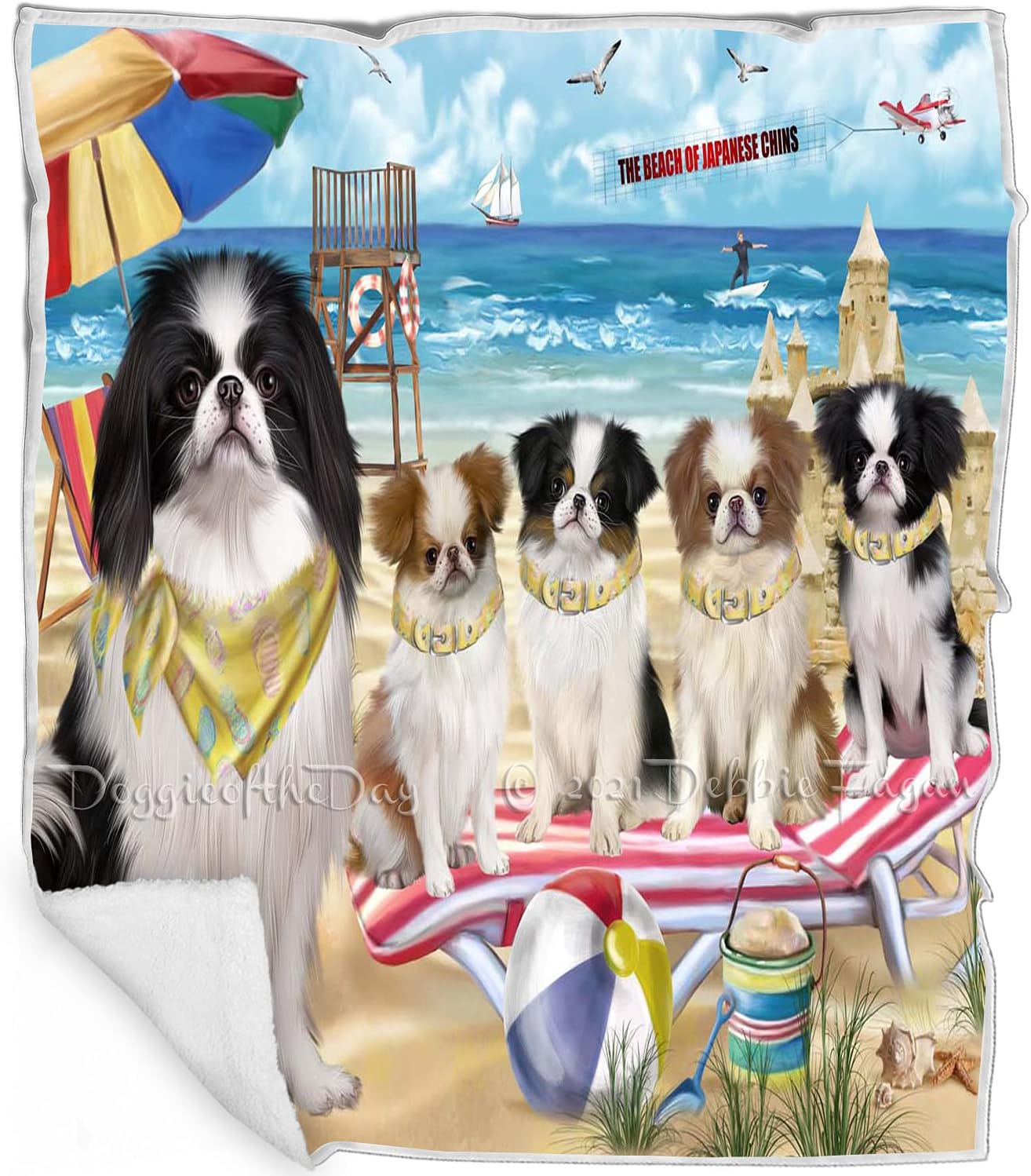 Pet Friendly Beach Japanese Chin Dogs Blanket - Lightweight Super Soft Cozy and Durable Bed Blanket - Animal Theme Fuzzy Blanket for Sofa Bed Couch BLNKT54921 (50x60 Woven)